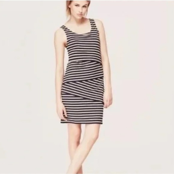 LOFT Dresses Ann Taylor Loft Black Tan Beige Striped Sleeveless Tank Dress MP - Picture 7 of 8